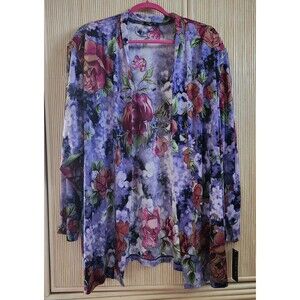 Vikki Vi Women's Blouse Size 3X Floral Open Front Cardigan Long Sleeves NWT USA